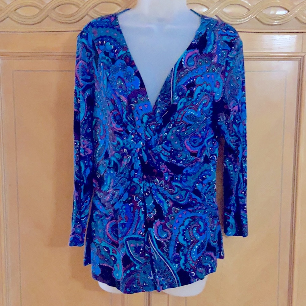 Paisley blue & purple print blouse.